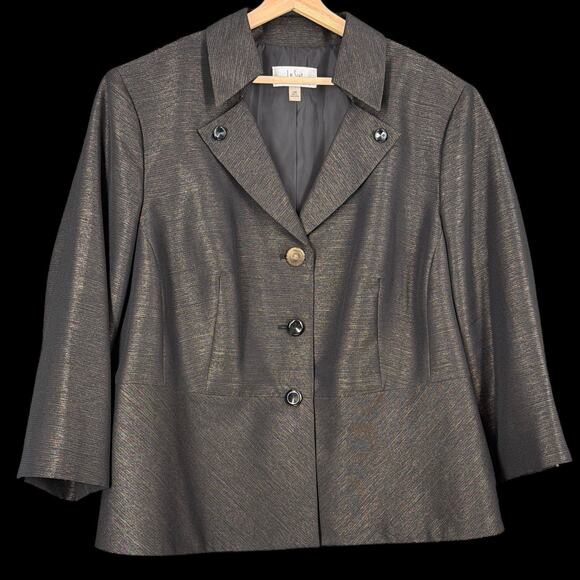 Le Suit Womens Blazer Jacket Sz 24W Gold Shimmer Going Out New Year Preppy - Picture 3 of 12